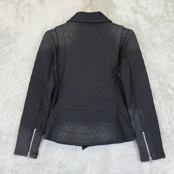 Diesel Jacket Womens XS Black Quilted Moto Biker Asymmetrical Zip Belted - Picture 8 of 16